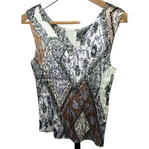 Jaipur Boho Crinkle Cami Blouse Small Sleeveless Earth Tone Patchwork Layering